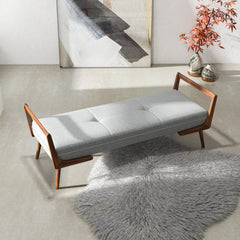 Entryway Bench, Button-Tufted Dark Gray Polyester Blend with Solid Wood Legs