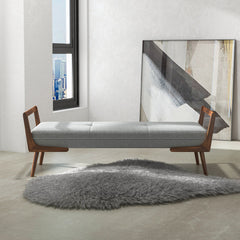 Entryway Bench, Button-Tufted Dark Gray Polyester Blend with Solid Wood Legs