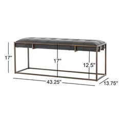 Entryway Bench, Ebony Genuine Leather with Iron Legs
