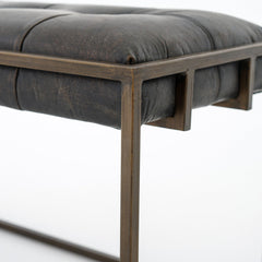Entryway Bench, Ebony Genuine Leather with Iron Legs