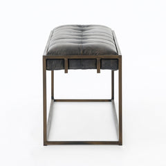Entryway Bench, Ebony Genuine Leather with Iron Legs