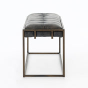 Entryway Bench, Ebony Genuine Leather with Iron Legs