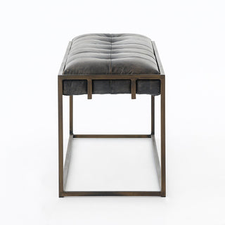 Entryway Bench, Ebony Genuine Leather with Iron Legs
