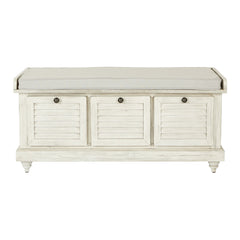 Entryway Bench, Gray Upholstery, White Wash Finish