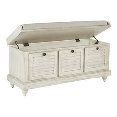 Entryway Bench, Gray Upholstery, White Wash Finish