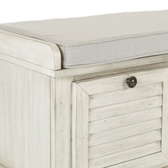 Entryway Bench, Gray Upholstery, White Wash Finish