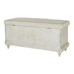 Entryway Bench, Gray Upholstery, White Wash Finish