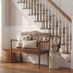 Entryway Bench in Solid Wood with Turned Legs, Dark Teak