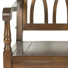 Entryway Bench in Solid Wood with Turned Legs, Dark Teak