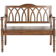 Entryway Bench in Solid Wood with Turned Legs, Dark Teak