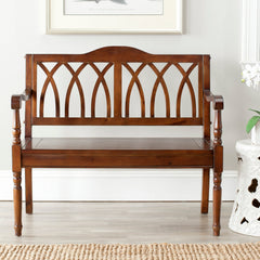 Entryway Bench in Solid Wood with Turned Legs, Dark Teak