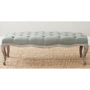 Entryway Bench, Sea Mist Linen with Oak Cabriole Legs