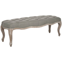 Entryway Bench, Sea Mist Linen with Oak Cabriole Legs