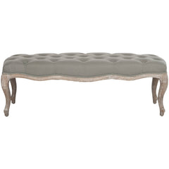 Entryway Bench, Sea Mist Linen with Oak Cabriole Legs