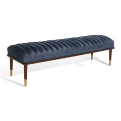 Entryway Bench, Seats 2, Dark Blue Velvet Upholstery, Solid Wood Legs