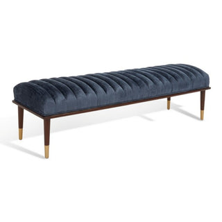 Entryway Bench, Seats 2, Dark Blue Velvet Upholstery, Solid Wood Legs