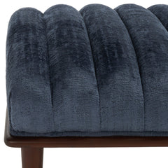 Entryway Bench, Seats 2, Dark Blue Velvet Upholstery, Solid Wood Legs