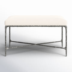 Entryway Bench, Seats 2, Ivory Boucle with Metal Legs