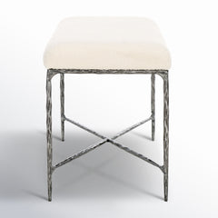 Entryway Bench, Seats 2, Ivory Boucle with Metal Legs