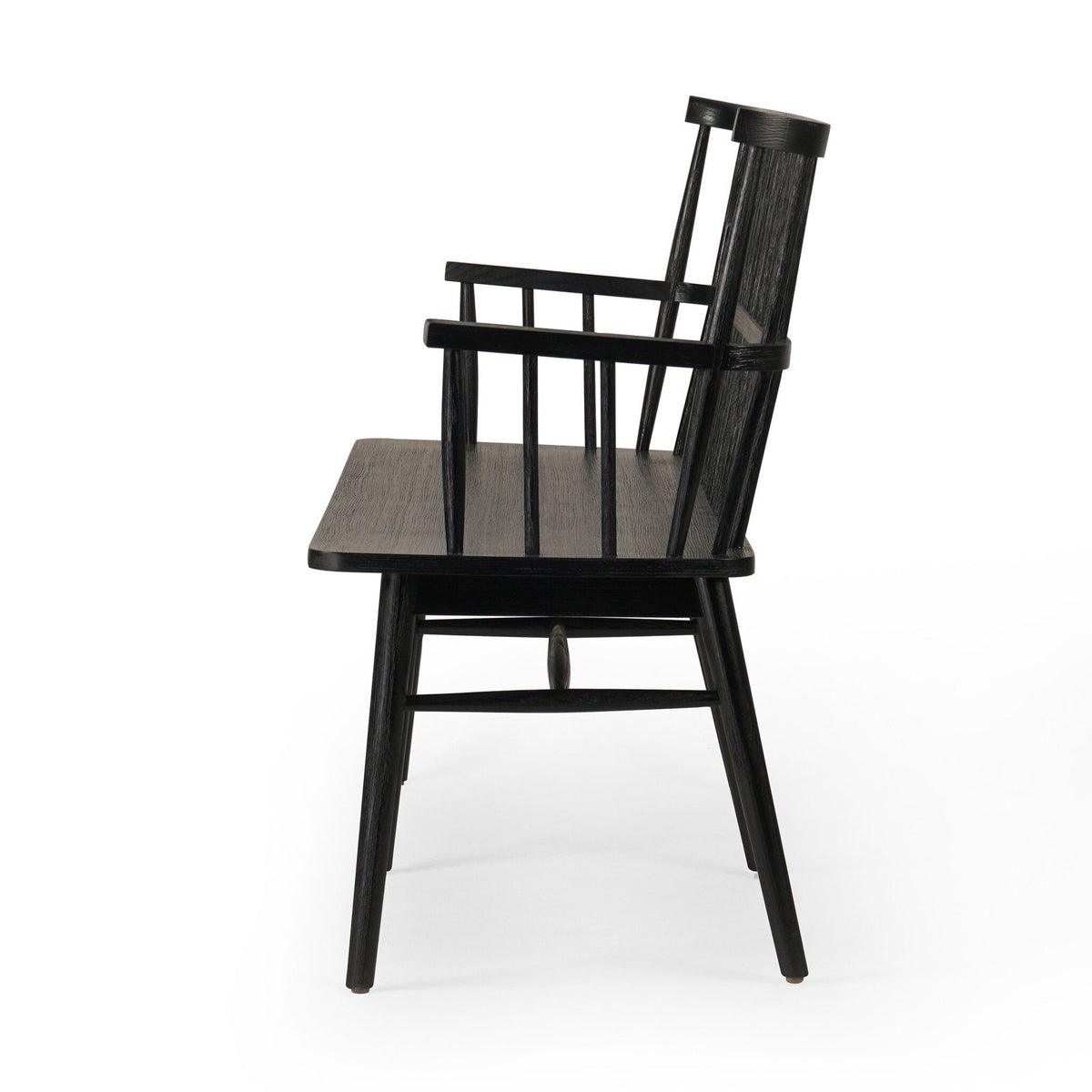 Entryway Bench, Seats 2, Matte Black Solid Wood with Beech Legs