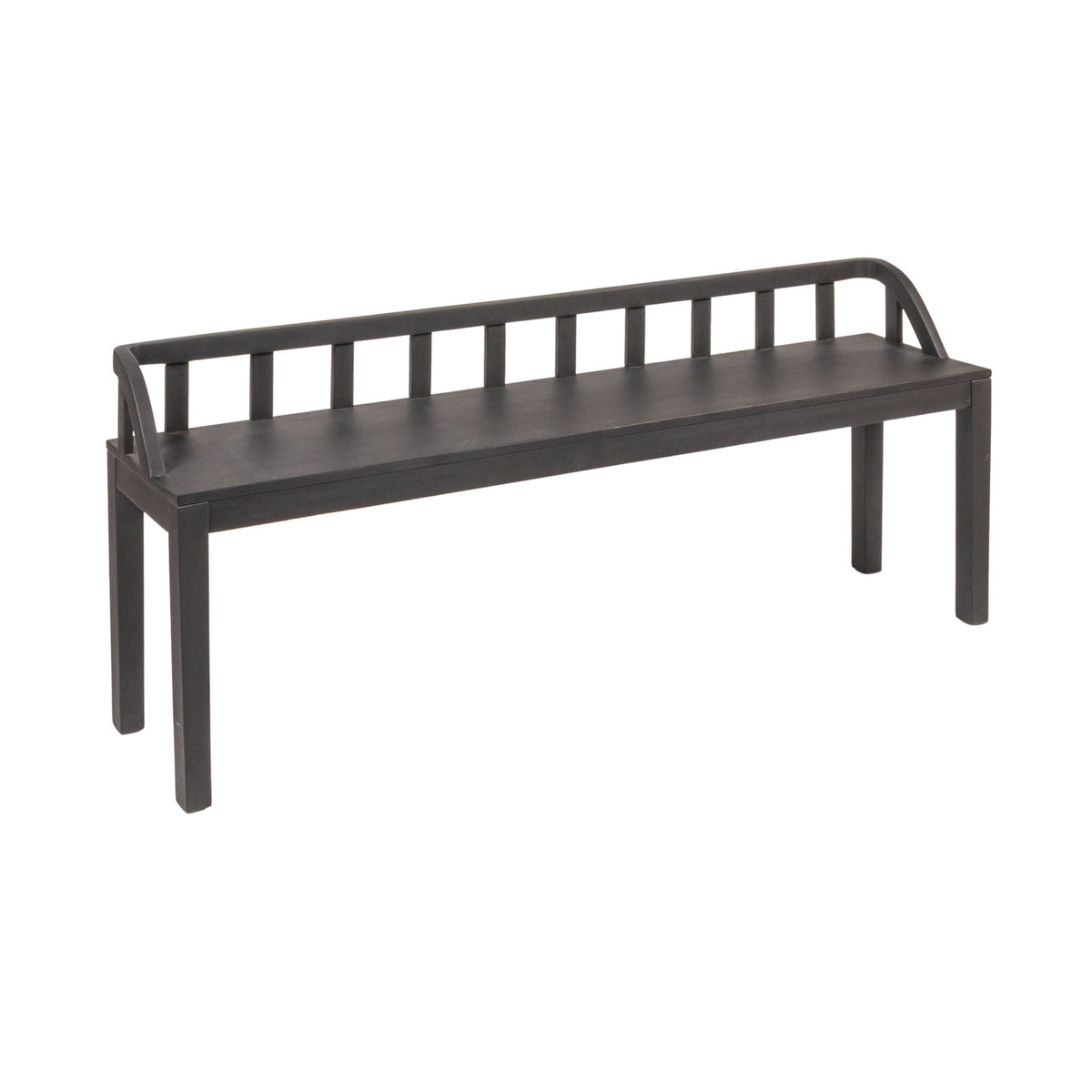 Entryway Bench, Solid Mango Wood, 60 Inch Wide, Black, Squared Wood Legs