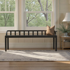Entryway Bench, Solid Mango Wood, 60 Inch Wide, Black, Squared Wood Legs