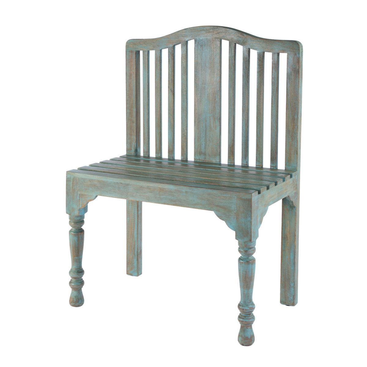 Entryway Bench, Solid Mango Wood with Slatted Back, Blue