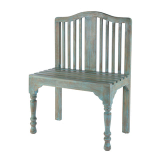Entryway Bench, Solid Mango Wood with Slatted Back, Blue