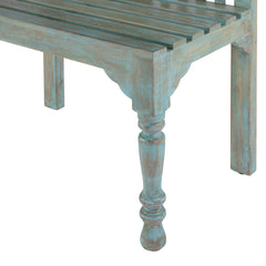 Entryway Bench, Solid Mango Wood with Slatted Back, Blue