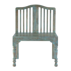 Entryway Bench, Solid Mango Wood with Slatted Back, Blue