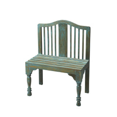 Entryway Bench, Solid Mango Wood with Slatted Back, Blue