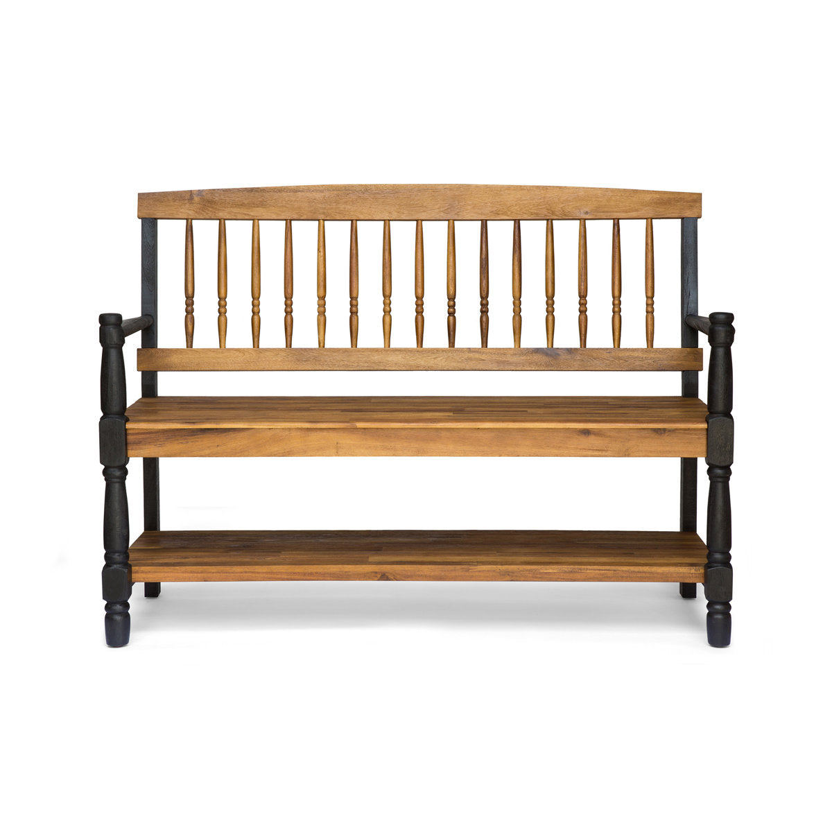Entryway Bench, Solid Wood in Teak/Black