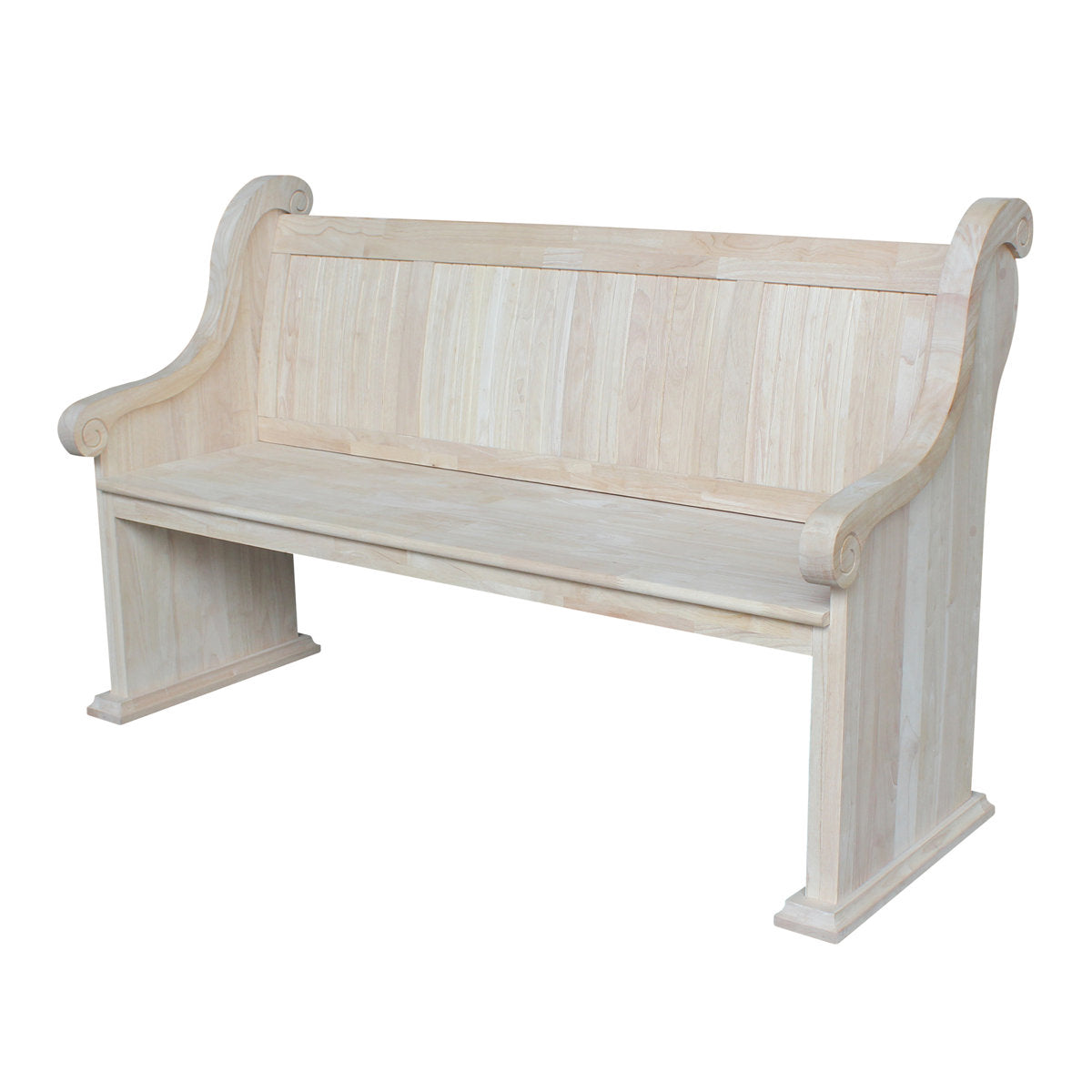 Entryway Bench, Solid Wood with Back and Arms, Unfinished