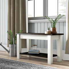 Entryway Bench, Solid Wood with Dark Walnut and Off White Finish