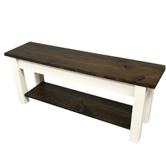 Entryway Bench, Solid Wood with Dark Walnut and Off White Finish