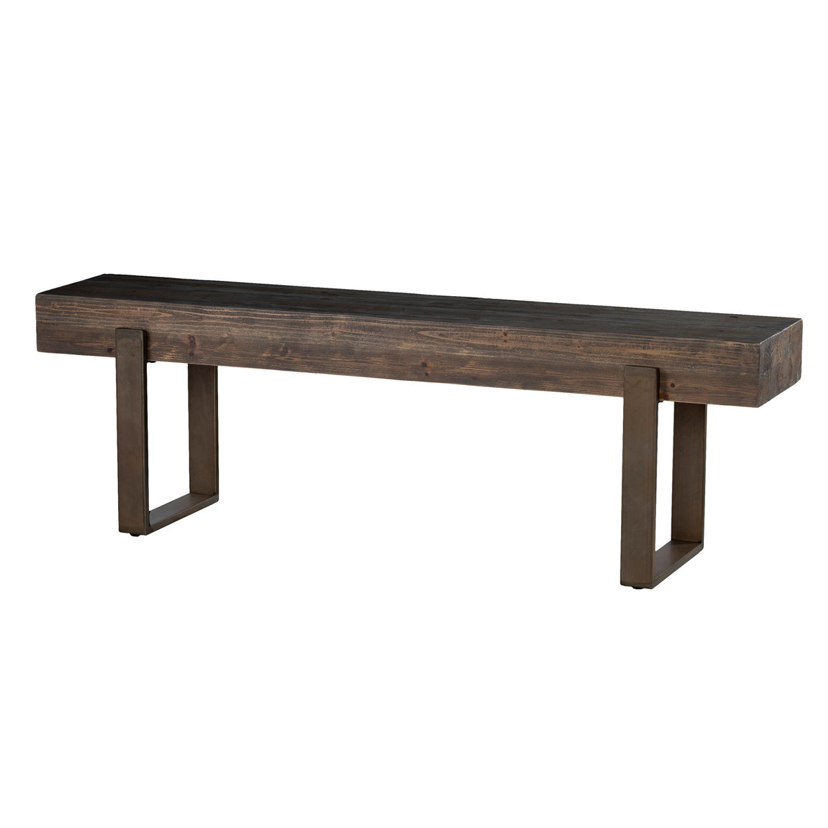 Entryway Bench, Solid Wood with Gray Metal Sled Legs, Brown and Gray