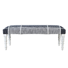 Entryway Bench, Solid Wood with Navy Blue Plaid Upholstery
