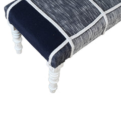 Entryway Bench, Solid Wood with Navy Blue Plaid Upholstery