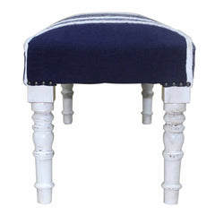 Entryway Bench, Solid Wood with Navy Blue Plaid Upholstery