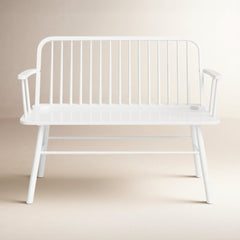 Entryway Bench, Solid Wood with Spindle Back in White