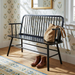 Entryway Bench, Solid Wood with Spindle Back in White