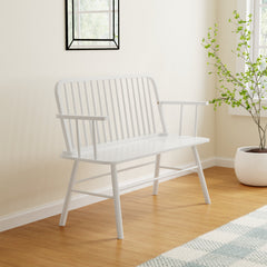 Entryway Bench, Solid Wood with Spindle Back in White