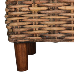 Entryway Bench, Upholstered Solid Wood with White Cushion and Brown Frame