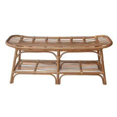 Entryway Bench with Open Shelf, Brown Wicker