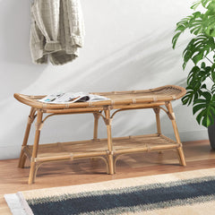 Entryway Bench with Open Shelf, Brown Wicker