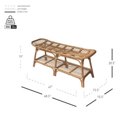 Entryway Bench with Open Shelf, Brown Wicker