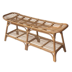 Entryway Bench with Open Shelf, Brown Wicker