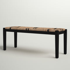Entryway Bench with Seagrass Top and Solid Wood Frame, Brown and Black