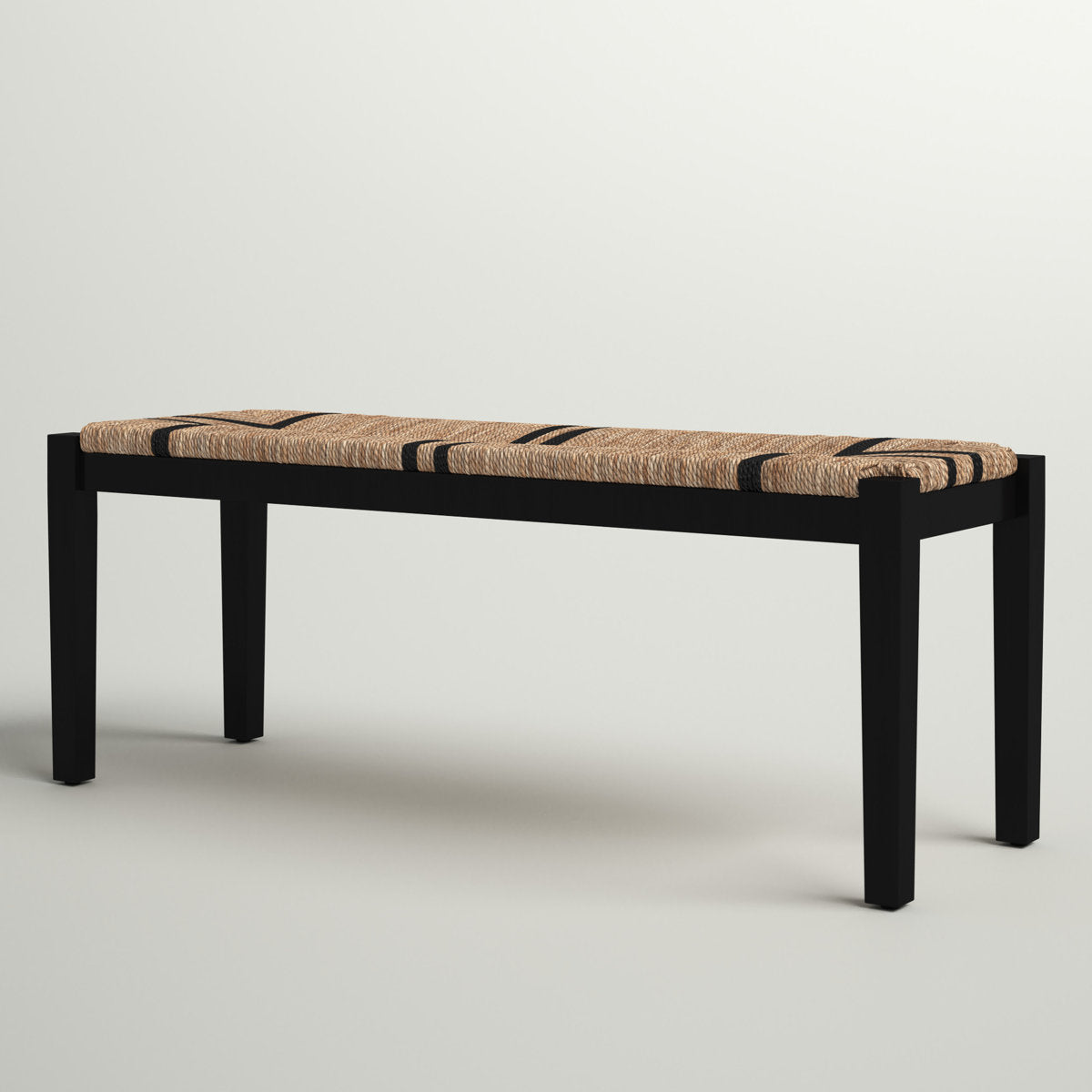 Entryway Bench with Seagrass Top and Solid Wood Frame, Brown and Black
