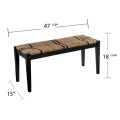Entryway Bench with Seagrass Top and Solid Wood Frame, Brown and Black